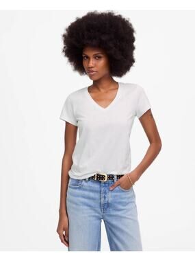 Madewell Slub Pima Cotton Jersey Perfect V-Neck Tee WMNS M White Short Sleeves
